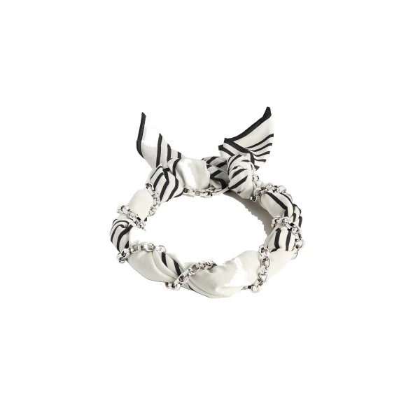 Silk scarf collar in Ecru / Black / Silver