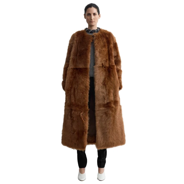 Toteme Silky shearling coat in Ginger, view 2