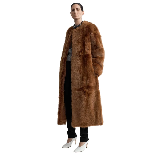 Toteme Silky shearling coat in Ginger, view 3