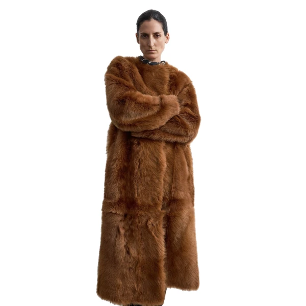Toteme Silky shearling coat in Ginger, view 6
