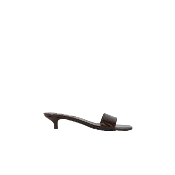 Slim lizard-embossed bandeau mules in Brown