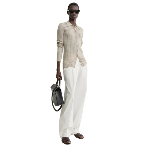 Toteme Slim ribbed shirt in Oat mélange, view 2