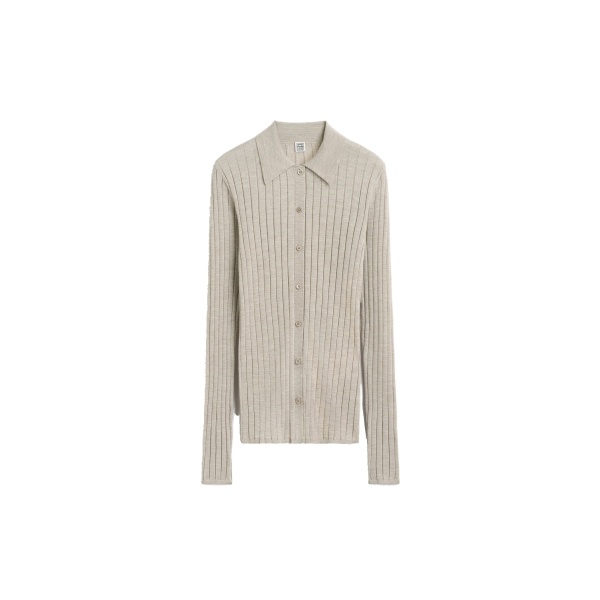 Toteme Slim ribbed shirt in Oat mélange