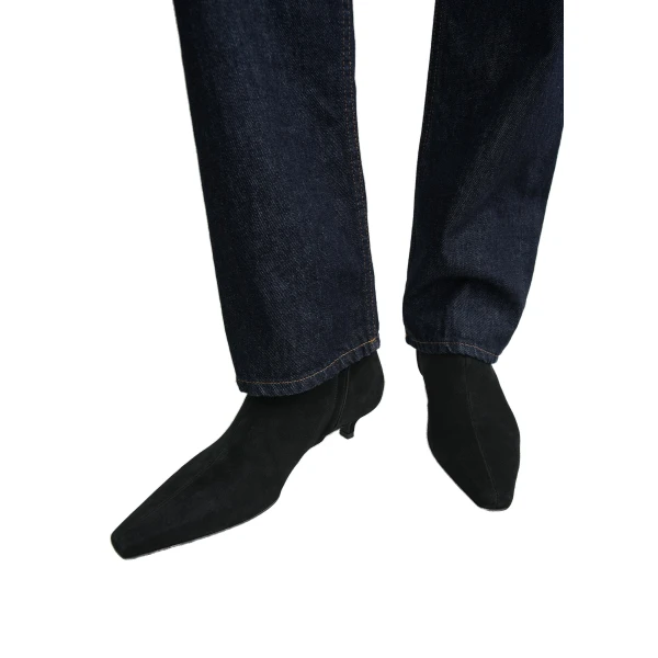 Slim suede ankle boots in Black - Image 3