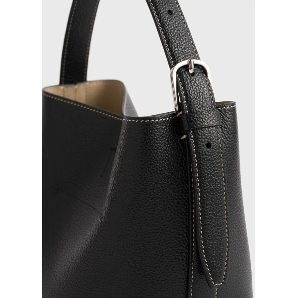 Small belted grained-leather tote in Black - Image 5