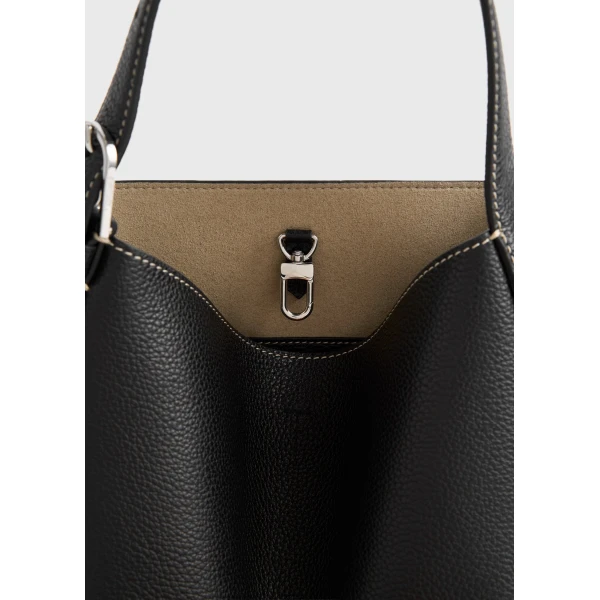 Small belted grained-leather tote in Black - Image 6