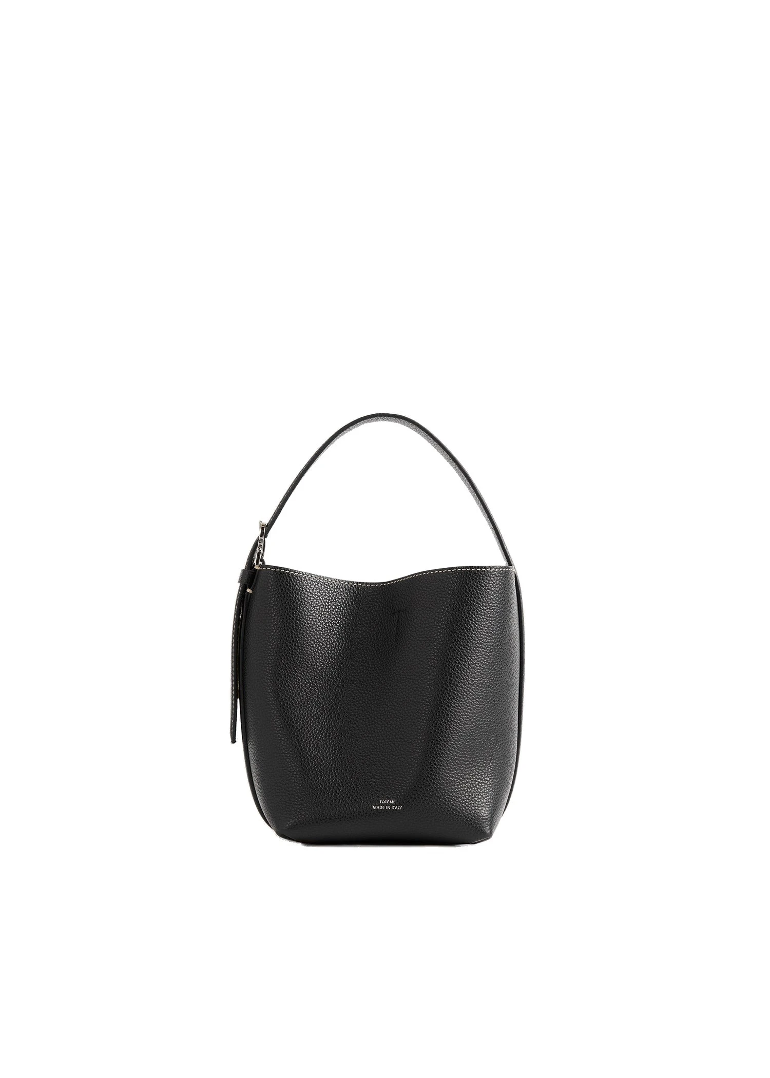 Small belted grained-leather tote in Black