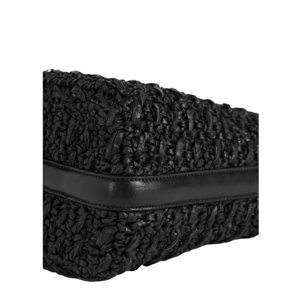 Small belted paper raffia tote in Black - Image 5