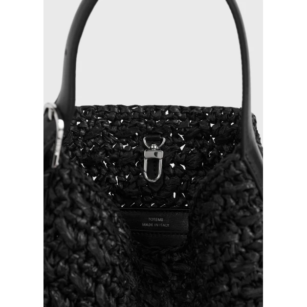 Small belted paper raffia tote in Black - Image 6