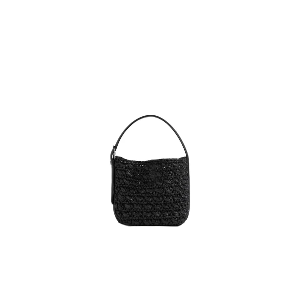 Small belted paper raffia tote in Black
