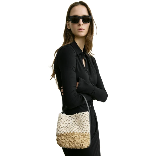 Small belted paper raffia tote in Ecru / Vanilla - Image 3