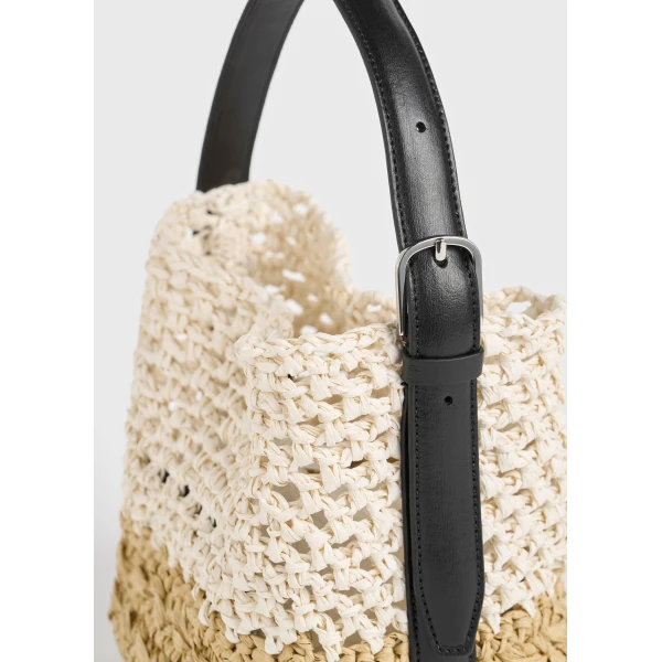 Small belted paper raffia tote in Ecru / Vanilla - Image 4