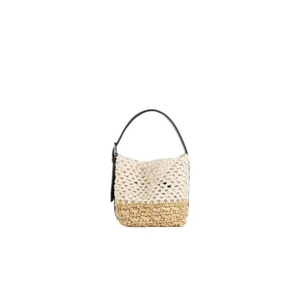 Small belted paper raffia tote in Ecru / Vanilla