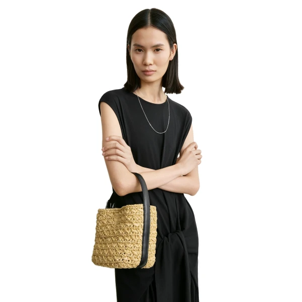 Small belted paper raffia tote in Natural - Image 3