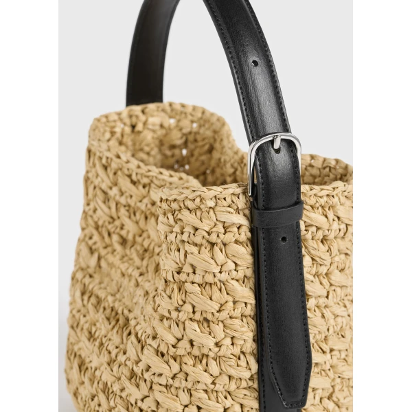 Small belted paper raffia tote in Natural - Image 4