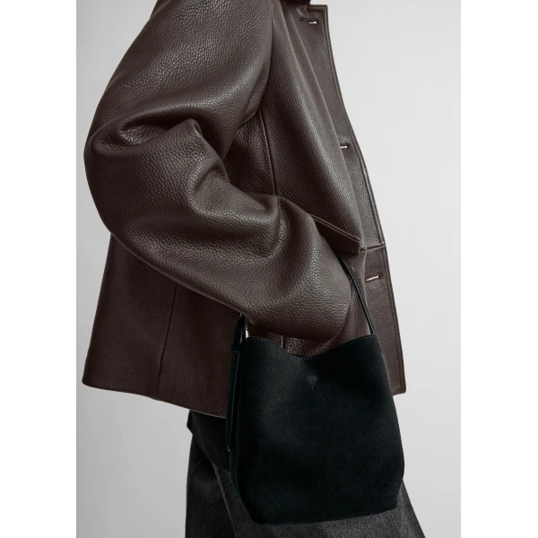 Small belted suede tote in Black - Image 3