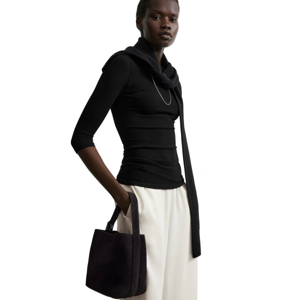 Small belted suede tote in Espresso - Image 3