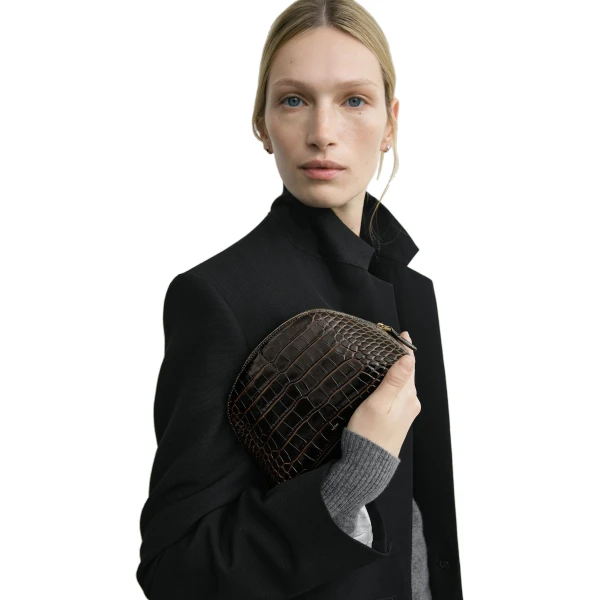 Small croco-embossed day pouch in Dark brown - Image 3