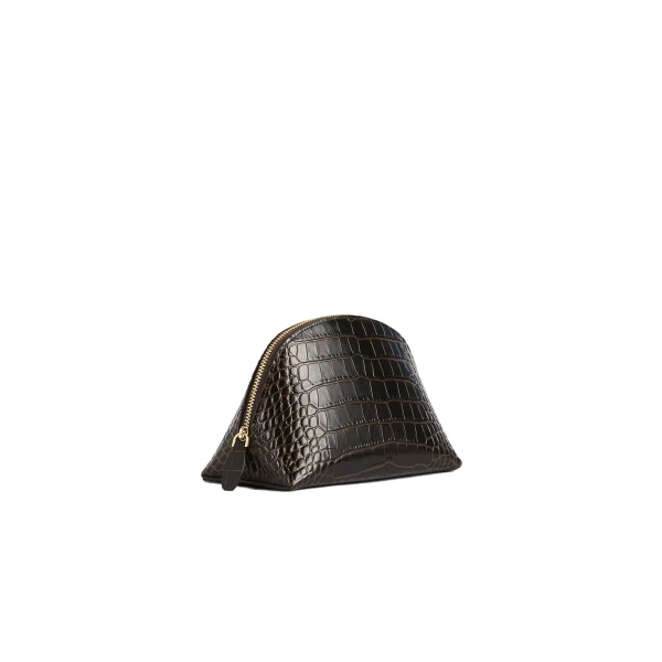 Small croco-embossed day pouch in Dark brown - Image 4