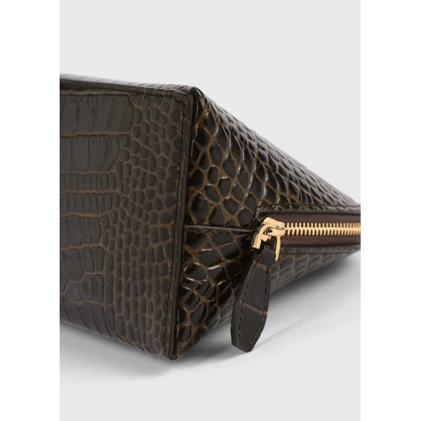 Small croco-embossed day pouch in Dark brown - Image 5