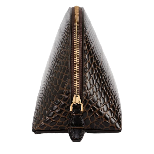 Small croco-embossed day pouch in Dark brown - Image 6