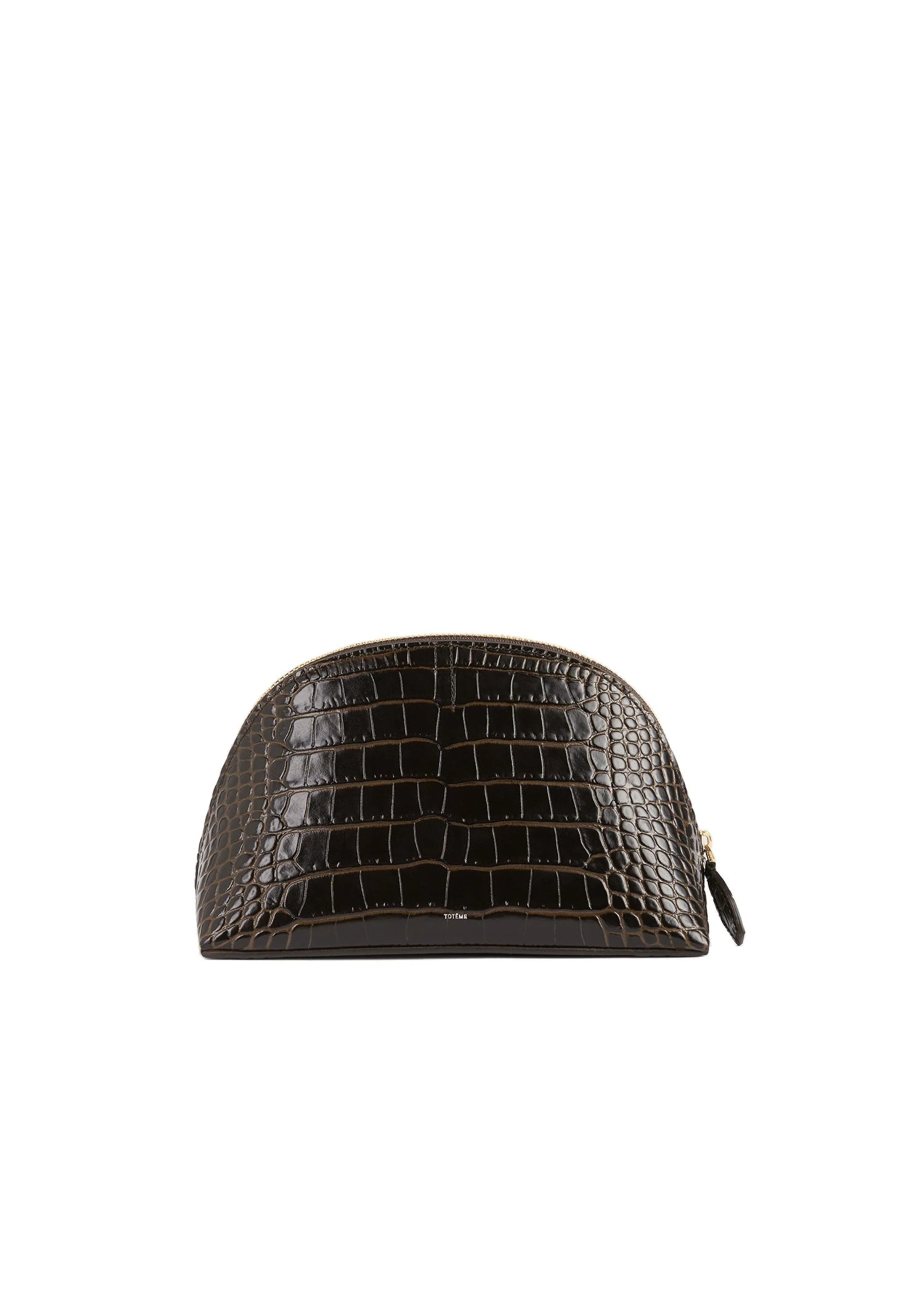 Small croco-embossed day pouch in Dark brown