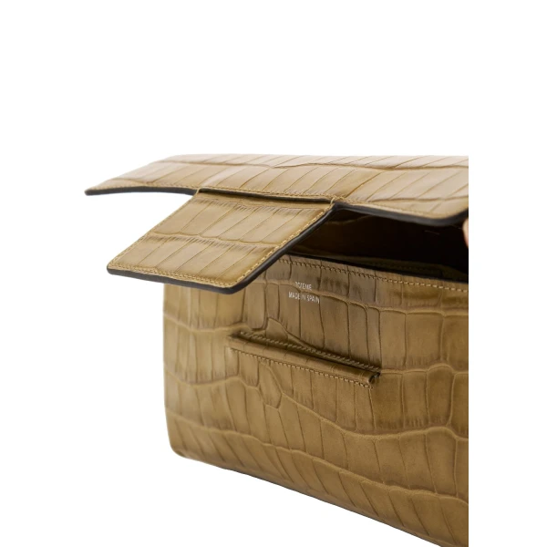 Soft croco-embossed T-clutch in Biscuit - Image 5