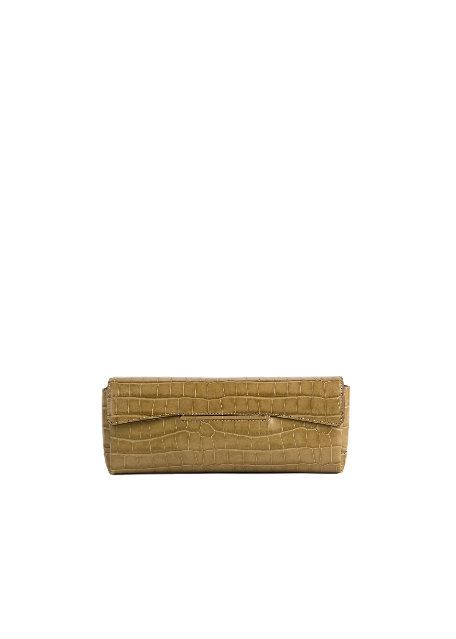 Soft croco-embossed T-clutch in Biscuit