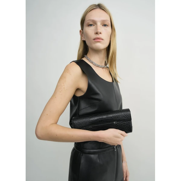 Soft croco-embossed T-clutch in Black - Image 2
