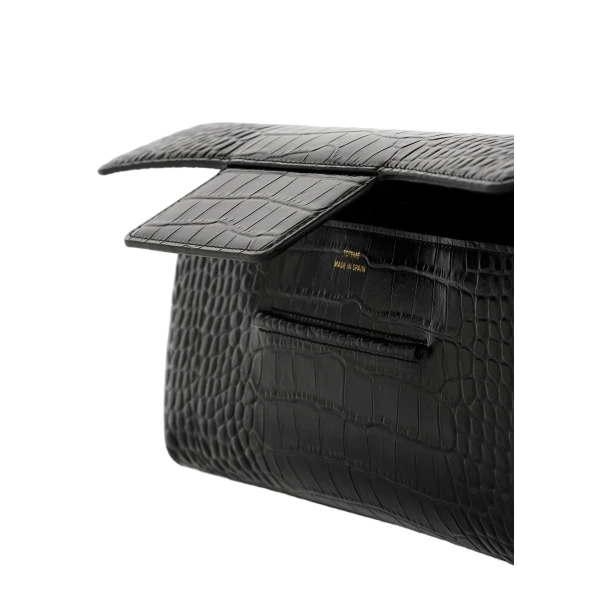 Soft croco-embossed T-clutch in Black - Image 6