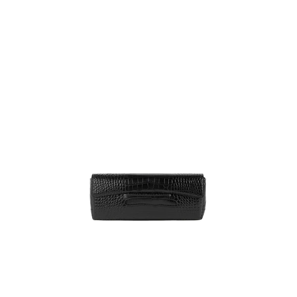 Soft croco-embossed T-clutch in Black