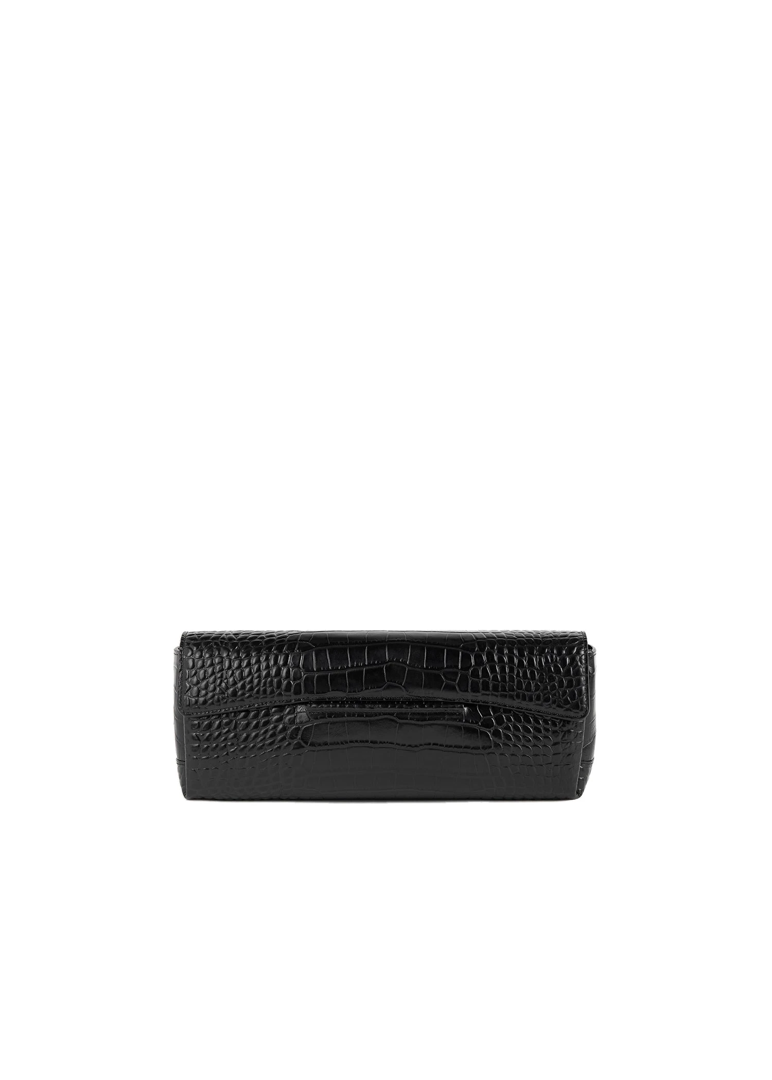 Soft croco-embossed T-clutch in Black