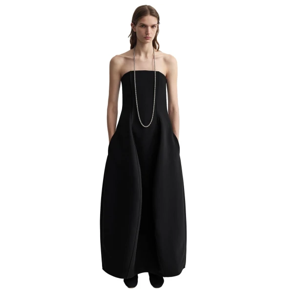 Toteme Strapless balloon dress in Washed black, view 2