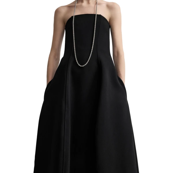 Toteme Strapless balloon dress in Washed black, view 5