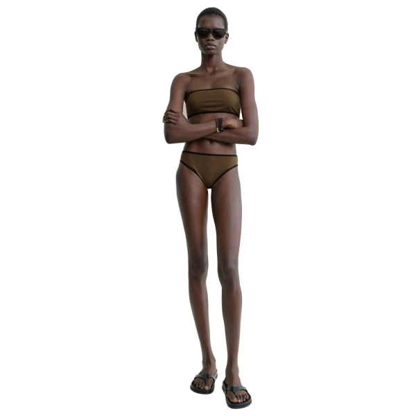 Toteme Stripe edge bikini bottoms in Walnut, view 2