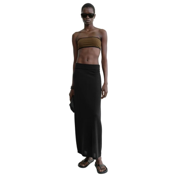 Toteme Stripe edge strapless bikini top in Walnut, view 2