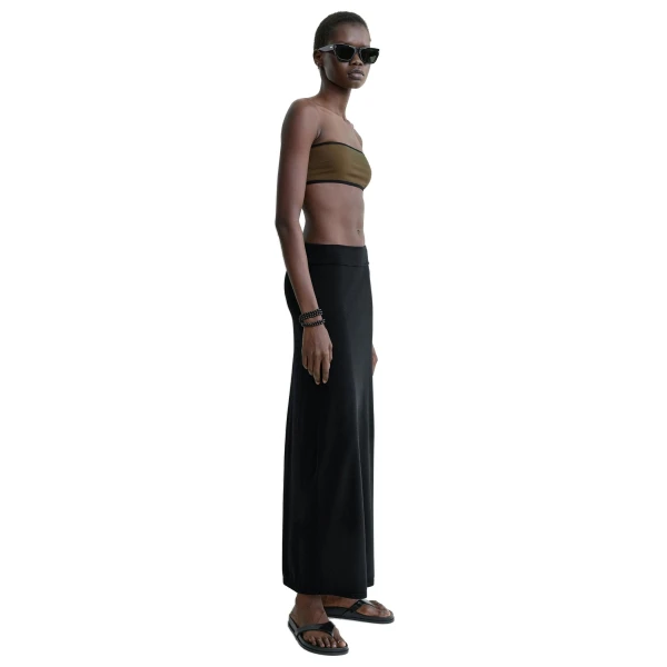 Toteme Stripe edge strapless bikini top in Walnut, view 3