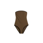 Toteme Stripe edge strapless swimsuit in Walnut