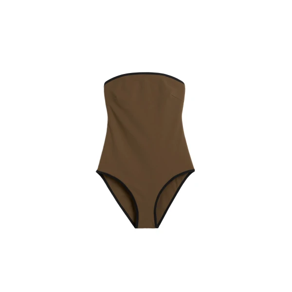 Stripe edge strapless swimsuit in Walnut