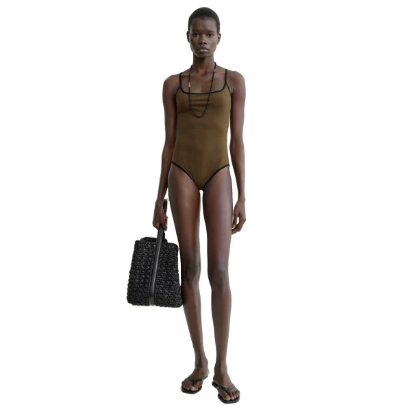 Toteme Stripe edge swimsuit in Walnut, view 2