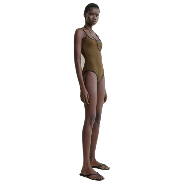 Toteme Stripe edge swimsuit in Walnut, view 3