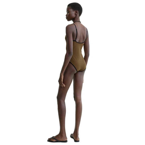 Toteme Stripe edge swimsuit in Walnut, view 4