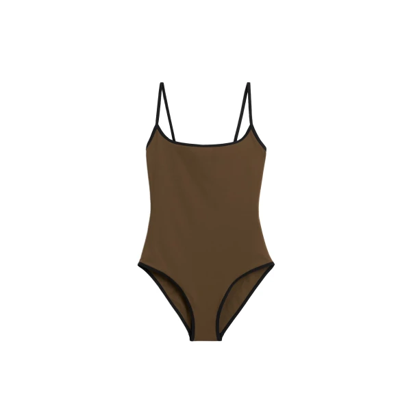 Stripe edge swimsuit in Walnut