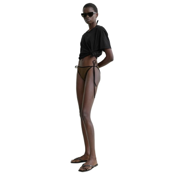 Toteme Stripe tie bikini bottoms in Walnut, view 3