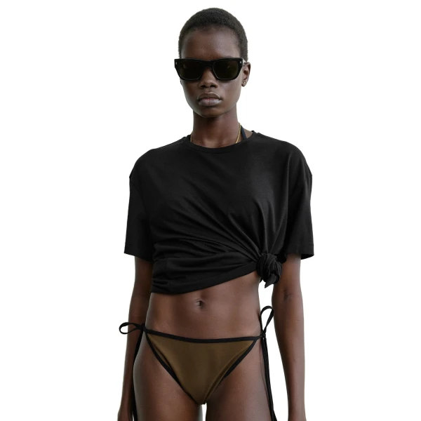 Toteme Stripe tie bikini bottoms in Walnut, view 5