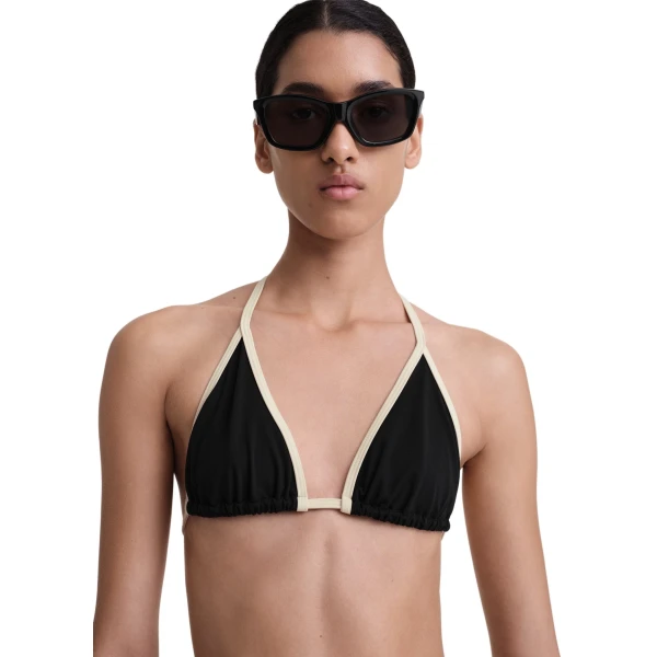Toteme Stripe tie bikini top in Black, view 5