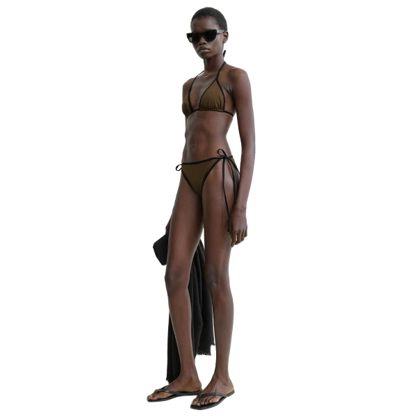 Toteme Stripe tie bikini top in Walnut, view 2