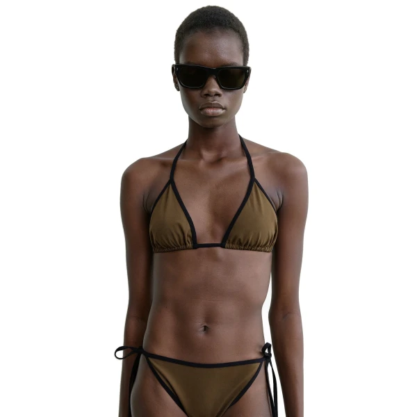Toteme Stripe tie bikini top in Walnut, view 5