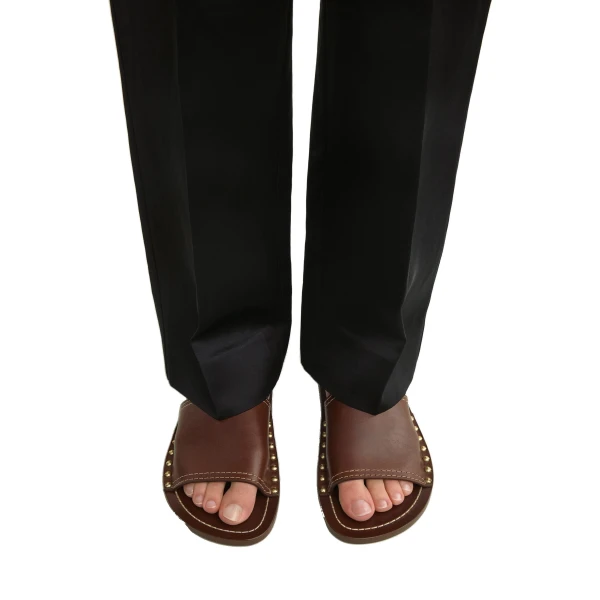 Studded leather slides in Sienna - Image 2
