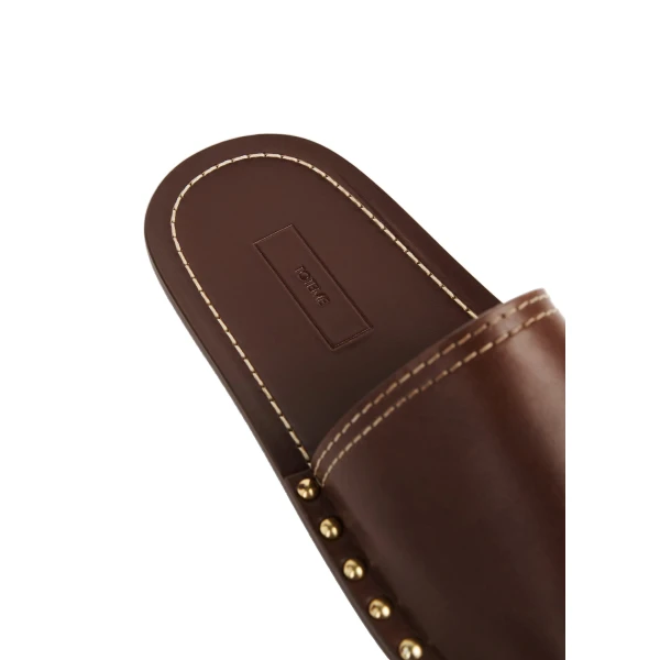 Studded leather slides in Sienna - Image 5
